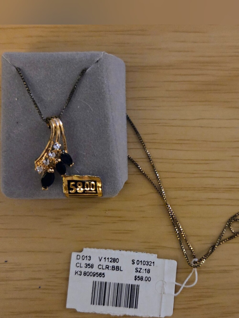 Vintage 18K Gold Over Sterling Silver Sapphire Pendant Necklace NIB - Picture 2 of 3
